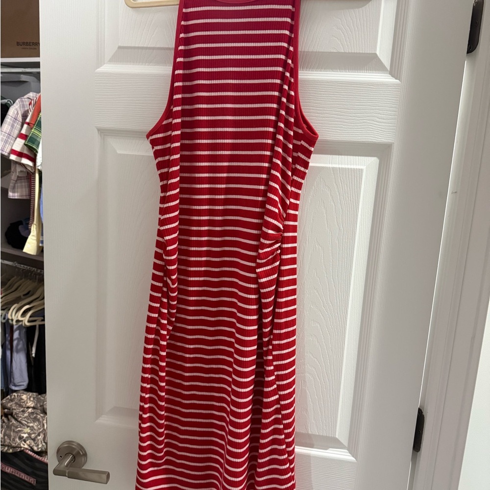 Red and White Striped Maternity Dress
